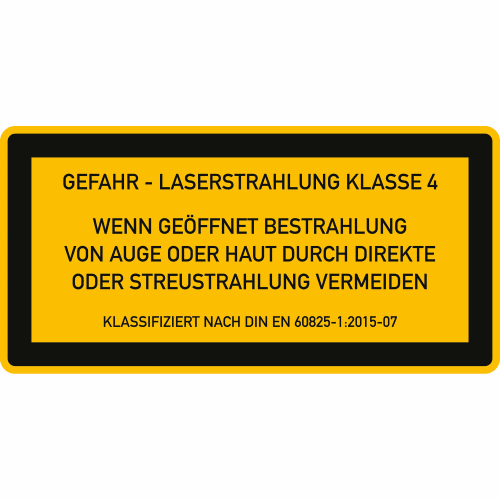 Warnschild Laserstrahlung Klasse 4 Gefahr Bestrahlung von Auge oder Haut vermeiden
