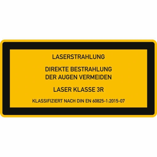 Warnschild Laserstrahlung Klasse 3R - Direkte Bestrahlung der Augen vermeiden, klassifiziert nach DIN EN 60825-1:2015-07