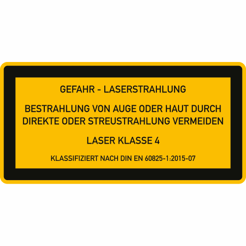 Warnschild Laser Klasse 4 Gefahr Laserstrahlung Bestrahlung von Auge oder Haut durch direkte oder Streustrahlung vermeiden