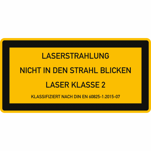 Warnschild Laserstrahlung Nicht in den Strahl blicken Laser Klasse 2 nach DIN EN 60825-1