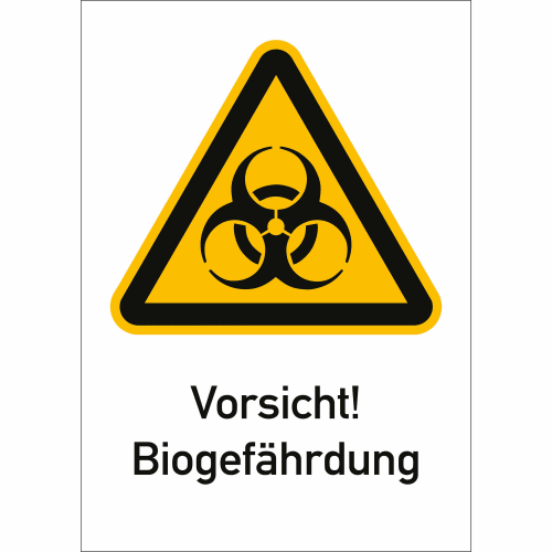 Warnschild mit Biohazard-Symbol und Text Vorsicht! Biogefährdung