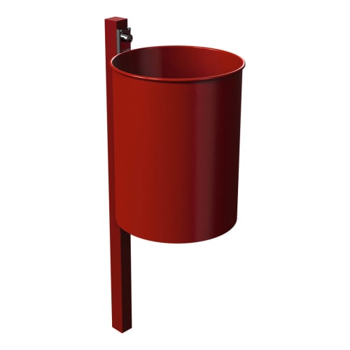 Rund-Abfallbehälter STREET mit Pfosten in roter Farbe, 25 Liter Fassungsvermögen