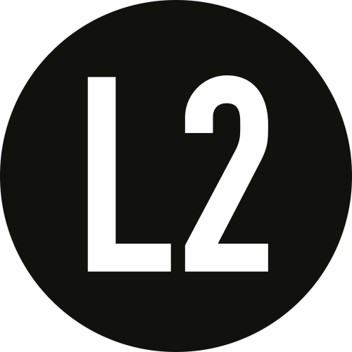 Schwarzes rundes Wechselstromnetz L2-Leiterkennzeichen mit weißer Aufschrift L2