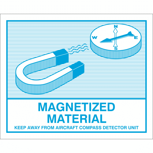 Gefahrzettel Magnetisches Material mit Magnet und Kompass Symbol, Warnung vor magnetisierten Materialien