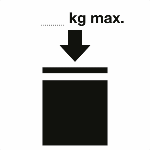 Transportetiketten Symbol für IBC mit Pfeil und kg max. Angabe für stapelbare Container