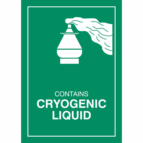 Gefahrzettel Tiefgekühlte Flüssigkeit mit Symbol für kryogene Flüssigkeit und Text Contains Cryogenic Liquid