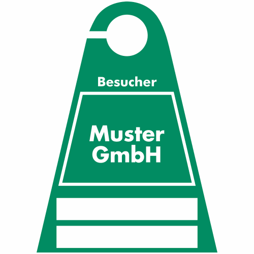 Grüner Parkausweis mit weißem Firmeneindruck Muster GmbH und Besucherbeschriftung, zur Selbstbeschriftung mit Faserschreiber