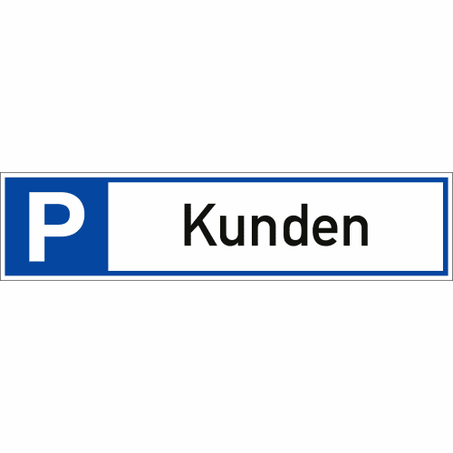 Parkplatzschild mit der Aufschrift Kunden und blauem P-Symbol