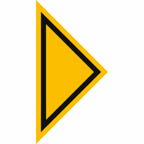 Gashaupthahn Richtungspfeil gelb mit schwarzem Rand und Pfeil nach rechts