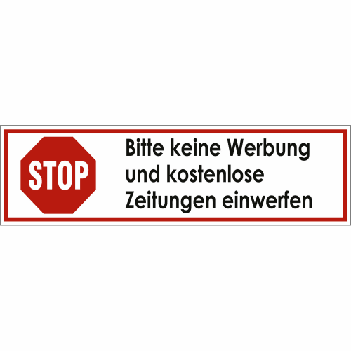 STOP Schild Bitte keine Werbung und kostenlose Zeitungen einwerfen