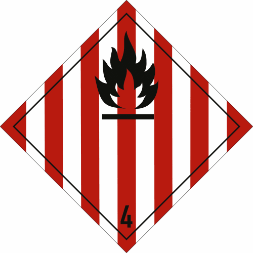 Gefahrgutetiketten Klasse 4 mit Flammensymbol und roten Streifen