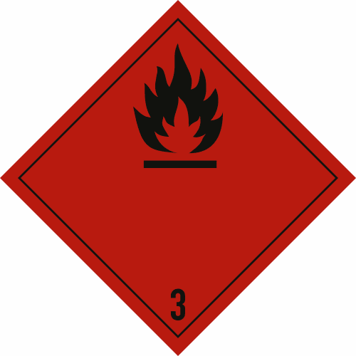 Gefahrgutetikett Klasse 3 mit Flammensymbol für entzündbare flüssige Stoffe
