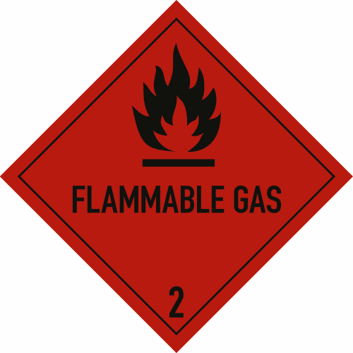 Gefahrgutetiketten Klasse 2 Unterklasse 2.1 Flammable Gas rotes Warnschild mit Flammensymbol