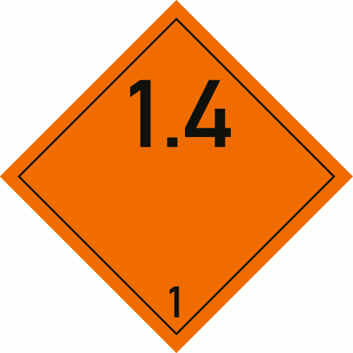 Gefahrgutetikett Klasse 1 Unterklasse 1.4 orange mit schwarzer Umrandung und Zahlen 1.4 und 1