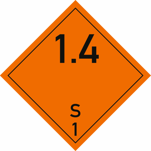 Gefahrgutetiketten Klasse 1 Unterklasse 1.4S oranger Warnhinweis mit schwarzer Schrift 1.4 S