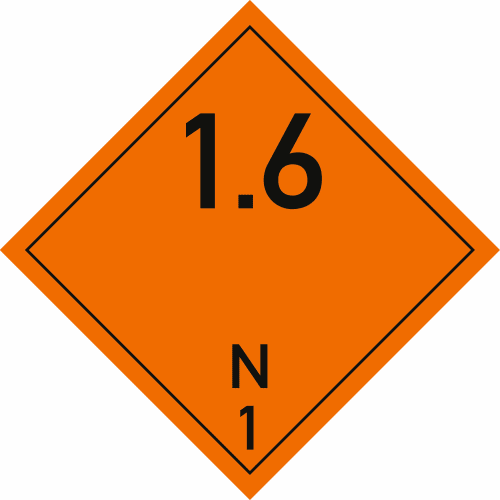 Gefahrgutetikett Klasse 1 Unterklasse 1.6N orange mit schwarzer Umrandung und Schrift