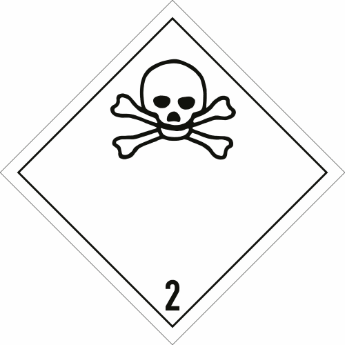 Gefahrgutetikett Klasse 2 Unterklasse 2.3 mit Totenkopf und gekreuzten Knochen
