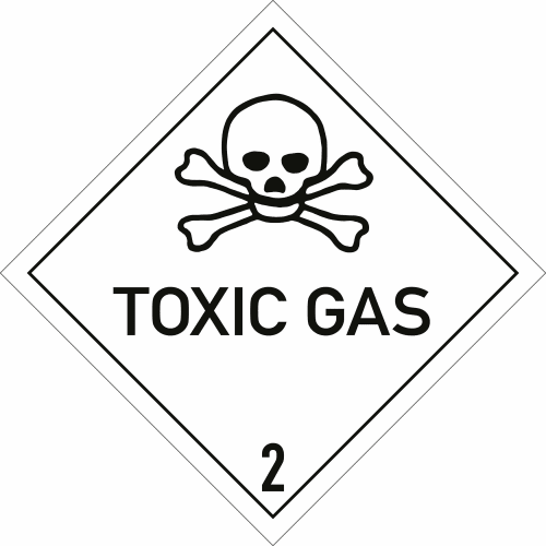 Gefahrgutetiketten Klasse 2 Unterklasse 2.3 mit Totenkopf und gekreuzten Knochen Symbol für toxisches Gas