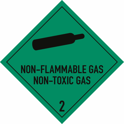 Gefahrenschild für nicht entzündbare, nicht giftige Gase mit Text NON-FLAMMABLE GAS NON-TOXIC GAS 2