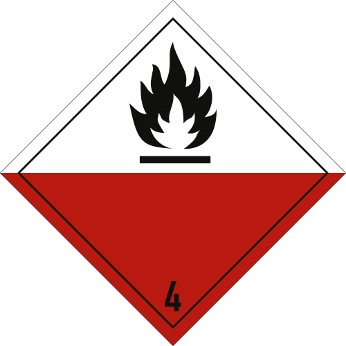 Gefahrgutetikett Klasse 4.2 mit Flammensymbol und rotem Untergrund