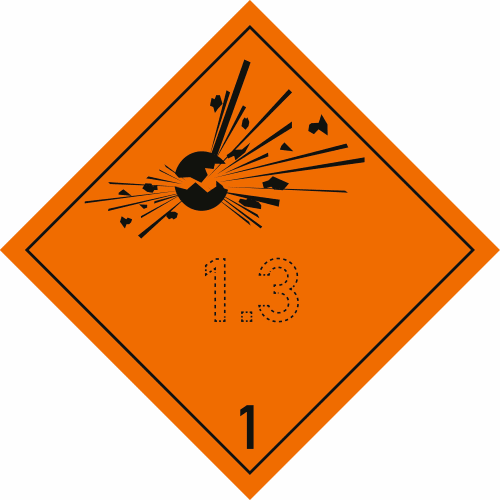 Gefahrzettel Klasse 1 Explosivstoffe mit Unterklasse 1.3 orange Warnschild