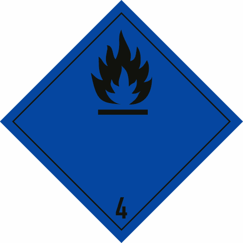 Gefahrgutetiketten Klasse 4.3 blaues Quadrat mit schwarzer Flamme und Zahl 4
