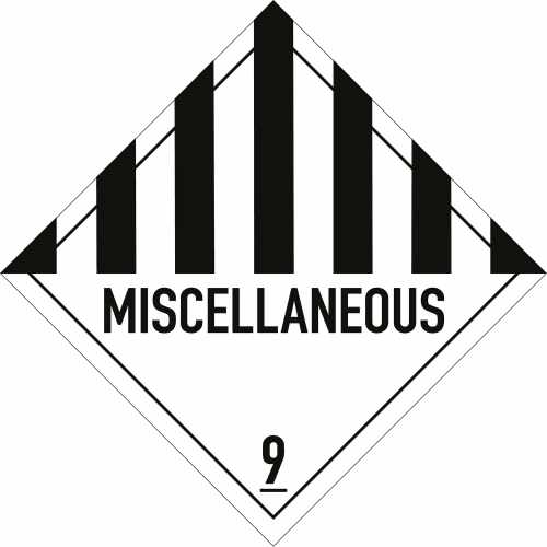 Gefahrgutetiketten Klasse 9 mit Aufschrift MISCELLANEOUS und schwarzem Streifenmuster