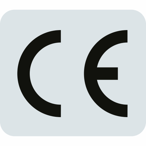 CE-Konformitätszeichen schwarz auf hellgrauem Hintergrund