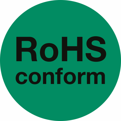 Grünes rundes RoHS-Kennzeichen mit schwarzem Text RoHS conform