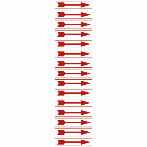 Roter Pfeil Aufkleber am Bogen mit mehreren identischen Pfeilen in rechteckigem Rahmen
