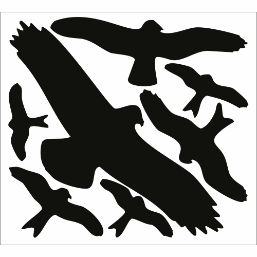 Schwarze Vogelaufkleber in verschiedenen Größen und Formen für Fensterscheiben