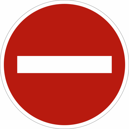 Rotes Verkehrsschild mit weißem horizontalem Balken, Durchgang verboten Symbol