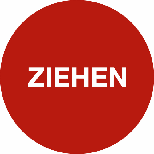 Rotes rundes Schild mit weißer Aufschrift ZIEHEN