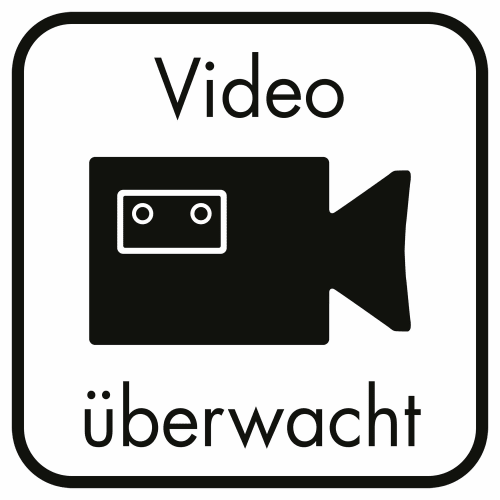 Schild mit Symbol einer Videokamera und dem Text Video überwacht