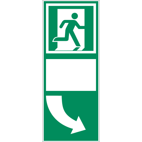 Langnachleuchtendes Fluchtwegschild mit rechtsweisendem Pfeil und Türgriffhinterlegung