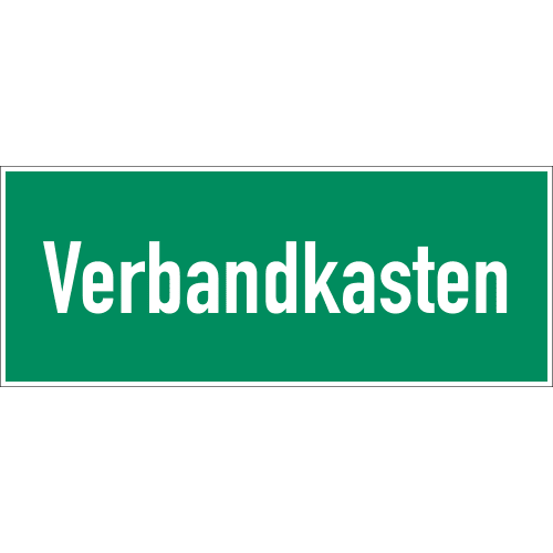 Grünes Schild mit weißer Aufschrift Verbandkasten