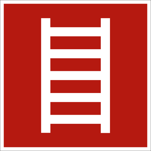 Sicherheitszeichen Leiter nach ASR A 1.3 2007 BGV A8 F 04 auf rotem Hintergrund