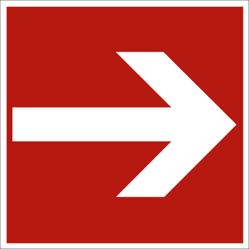 Richtungsangabe Pfeil nach rechts auf rotem Hintergrund nach ASR A 1.3 (2007), BGV A8 F 01