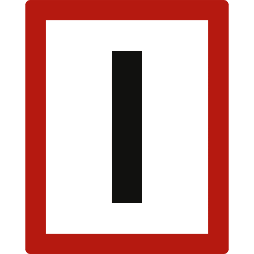 Hinweisschild auf eine Brandmauer mit rotem Rand und schwarzem Ausrufezeichen nach DIN 4066 E2