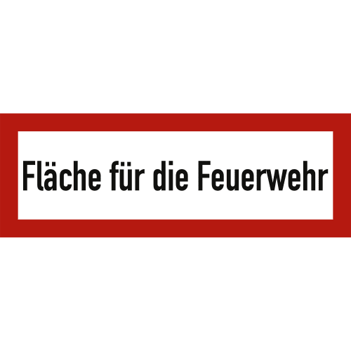 Schild Fläche für die Feuerwehr mit rotem Rahmen und schwarzer Schrift nach DIN 4066