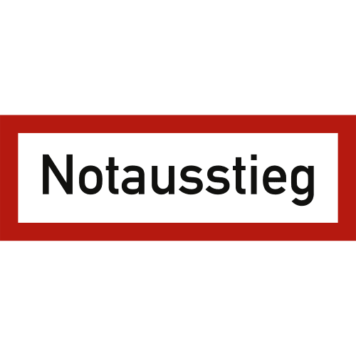Notausstieg Schild mit rotem Rahmen nach DIN 4066