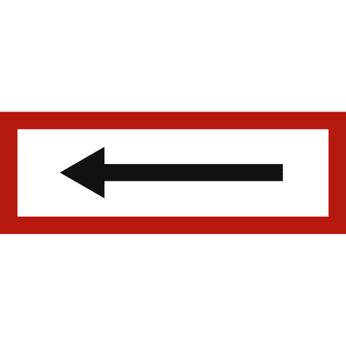 Richtungspfeil links nach DIN 4066 mit rotem Rahmen