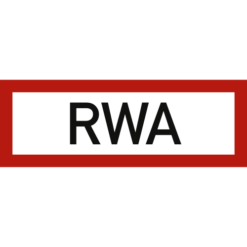 RWA Schild nach DIN 4066 mit rotem Rahmen und schwarzer Schrift