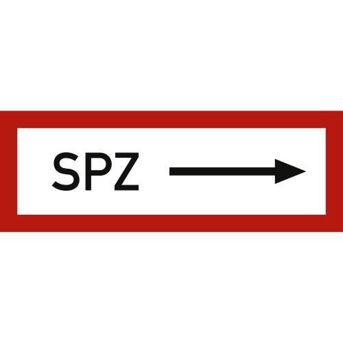 Schild SPZ Spinklerzentrale rechtsweisend mit Pfeil nach rechts