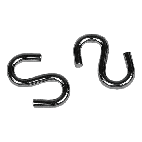 Zwei glänzende S-Haken aus Metall für Knotenketten