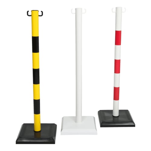 Kettenständer Kettenpfosten mit Signalstreifen in gelb-schwarz, weiß und weiß-rot, mit quadratischer Basis