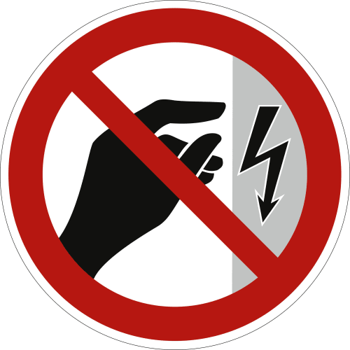 Warnschild Nicht berühren, Gehäuse unter Spannung mit rotem Verbotssymbol und Blitz
