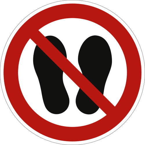 Verbotsschild Betreten der Fläche verboten mit Fußabdruck-Symbol und rotem Verbotssymbol nach ISO 7010 P 024