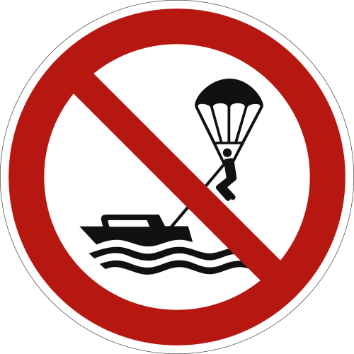 Verkehrsschild Parasailing verboten nach ISO 20712-1 mit rotem Verbotssymbol