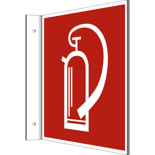 Fahnenschild Feuerlöscher nach ASR A 1.3 (2007) mit weißem Feuerlöscher-Symbol auf rotem Hintergrund